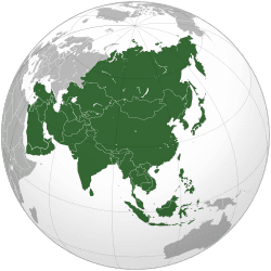 World globe highlighting Asia and surrounding regions